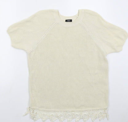 F&F Womens Beige Crew Neck Cotton Pullover Jumper Size 14