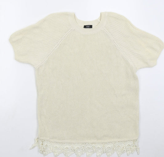 F&F Womens Beige Crew Neck Cotton Pullover Jumper Size 14