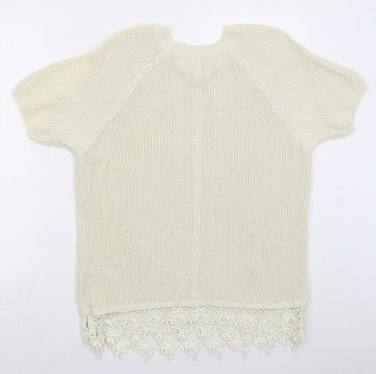 F&F Womens Beige Crew Neck Cotton Pullover Jumper Size 14