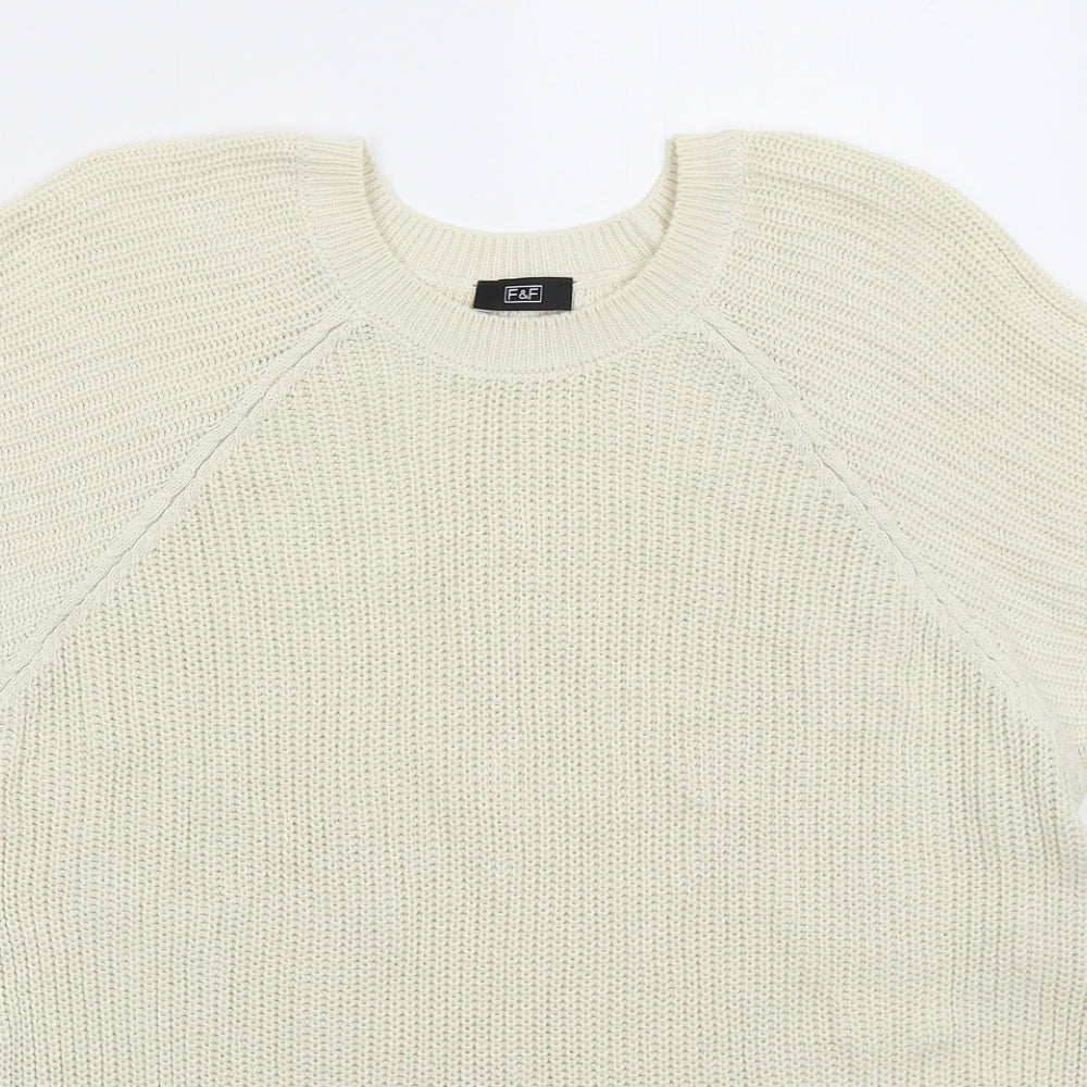 F&F Womens Beige Crew Neck Cotton Pullover Jumper Size 14