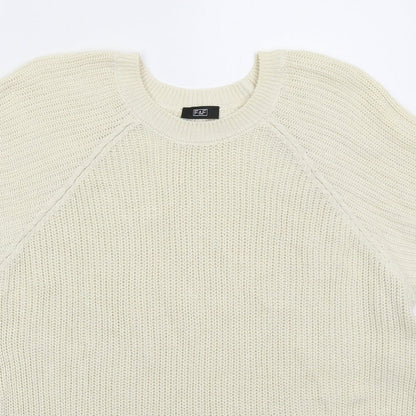 F&F Womens Beige Crew Neck Cotton Pullover Jumper Size 14