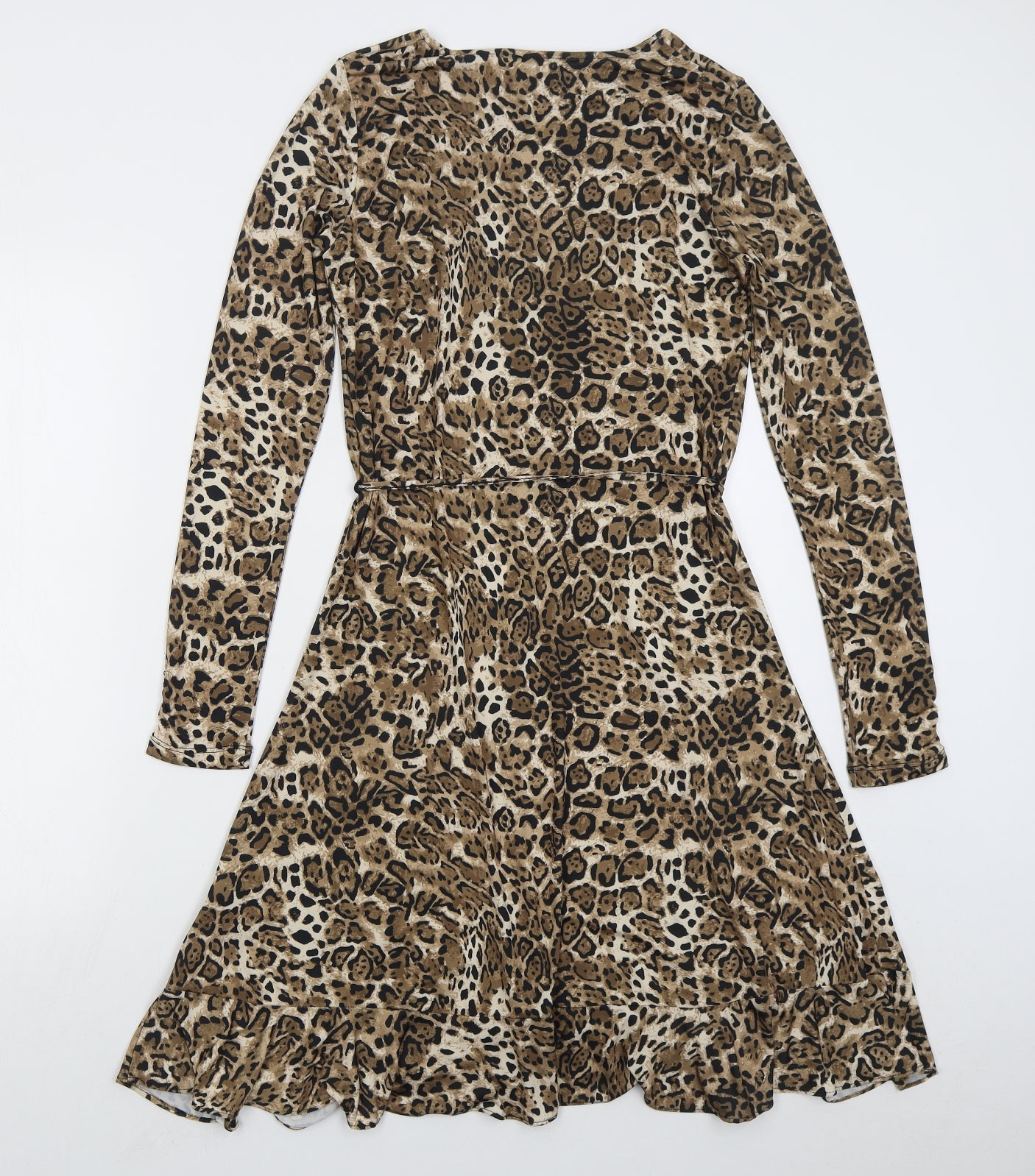 Sosandar Womens Beige Animal Print Polyester Skater Dress Size 8 V-Neck Pullover