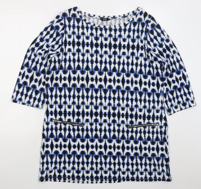 F&F Womens Blue Boat Neck Geometric Polyester Pullover Jumper Size 20