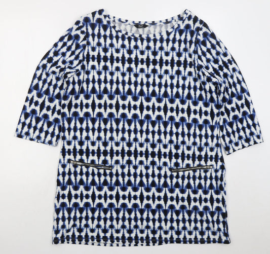 F&F Womens Blue Boat Neck Geometric Polyester Pullover Jumper Size 20