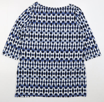 F&F Womens Blue Boat Neck Geometric Polyester Pullover Jumper Size 20