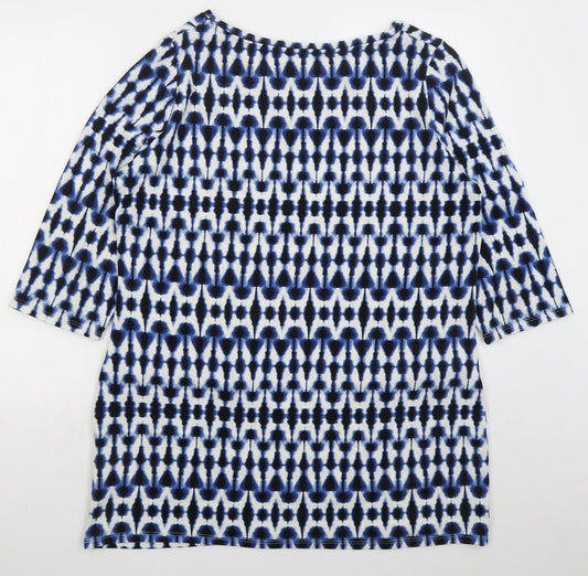F&F Womens Blue Boat Neck Geometric Polyester Pullover Jumper Size 20