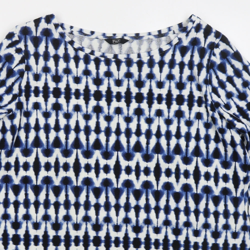 F&F Womens Blue Boat Neck Geometric Polyester Pullover Jumper Size 20