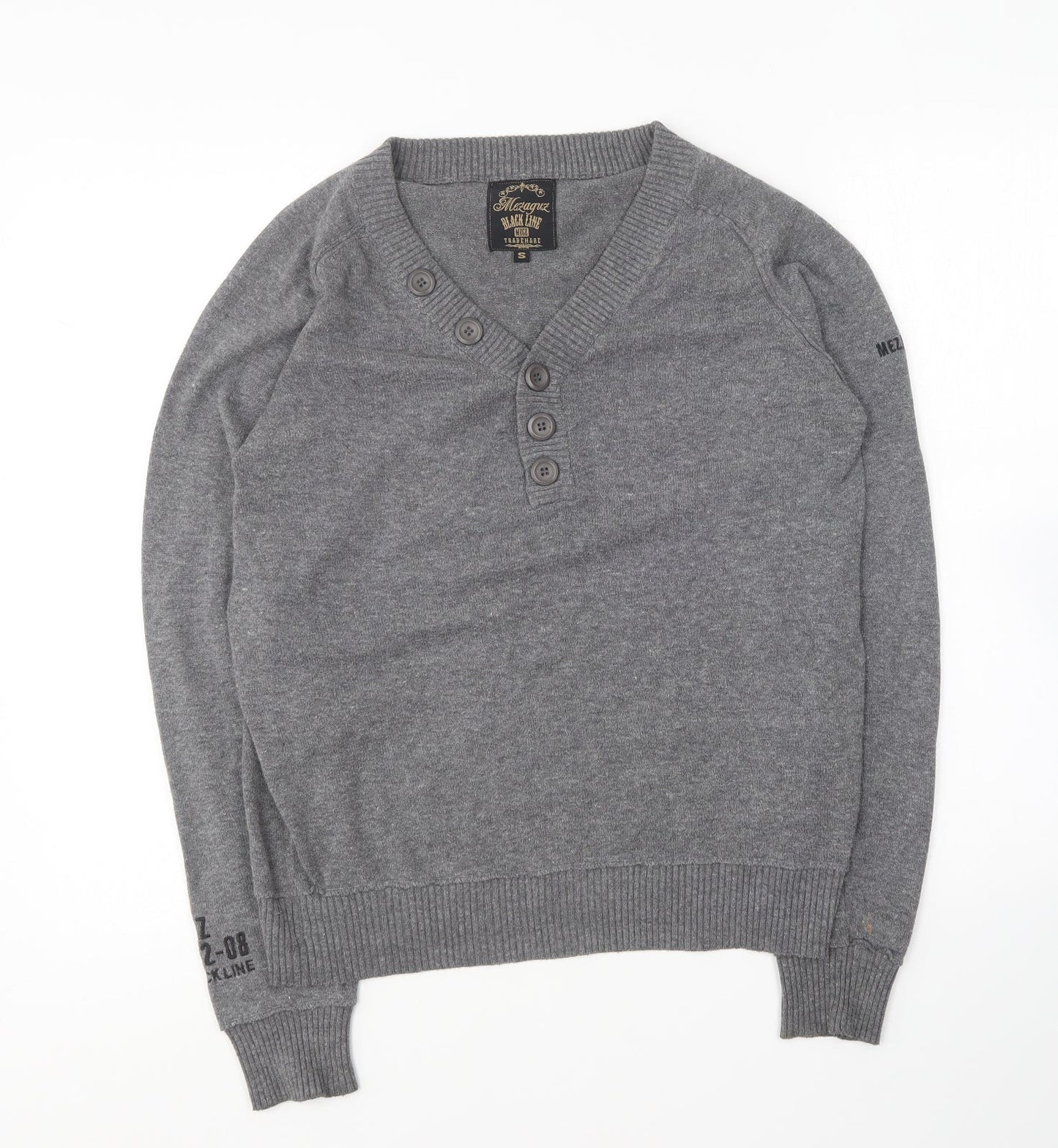 Mezaguz Mens Grey V-Neck Cotton Pullover Jumper Size S - `