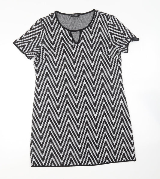 Dorothy Perkins Womens Black Geometric Polyester Shift Size 10 Round Neck