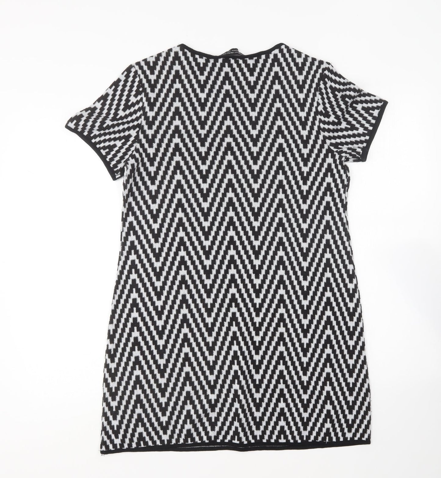 Dorothy Perkins Womens Black Geometric Polyester Shift Size 10 Round Neck