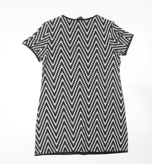 Dorothy Perkins Womens Black Geometric Polyester Shift Size 10 Round Neck