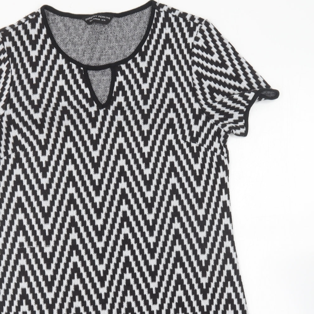 Dorothy Perkins Womens Black Geometric Polyester Shift Size 10 Round Neck