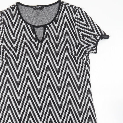 Dorothy Perkins Womens Black Geometric Polyester Shift Size 10 Round Neck
