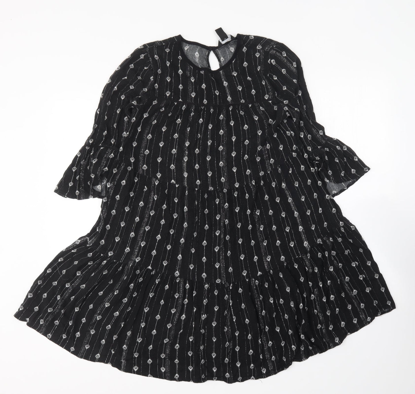 New Look Womens Black Geometric Viscose Shift Size 10 Round Neck
