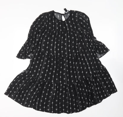 New Look Womens Black Geometric Viscose Shift Size 10 Round Neck
