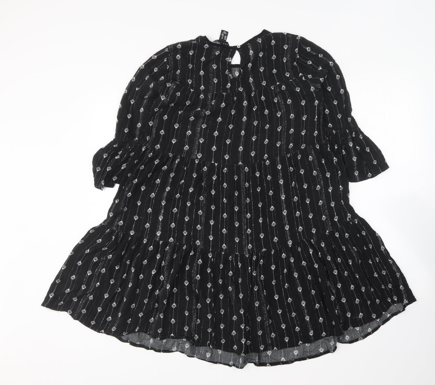 New Look Womens Black Geometric Viscose Shift Size 10 Round Neck