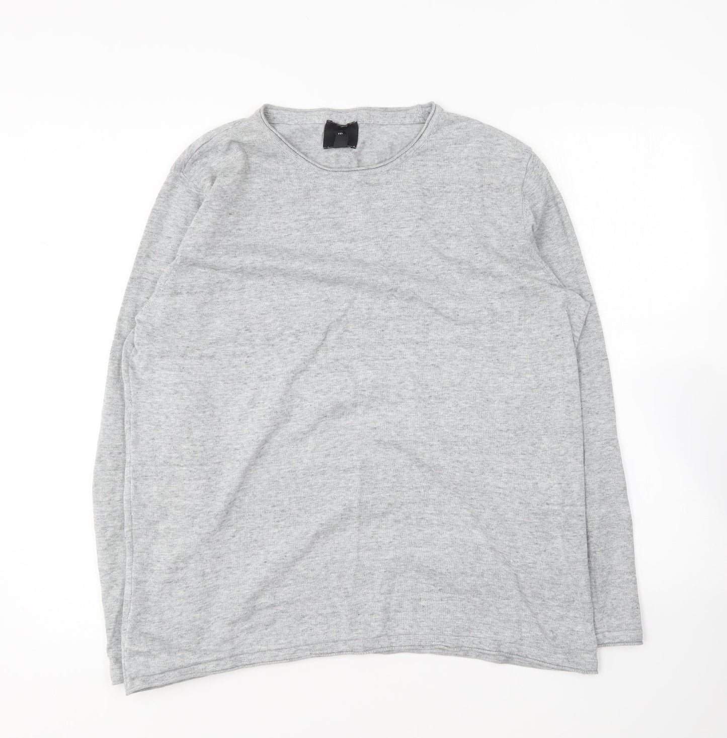 H&M Mens Grey Round Neck Cotton Pullover Jumper Size L