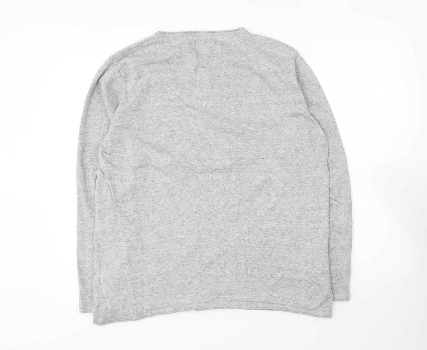 H&M Mens Grey Round Neck Cotton Pullover Jumper Size L