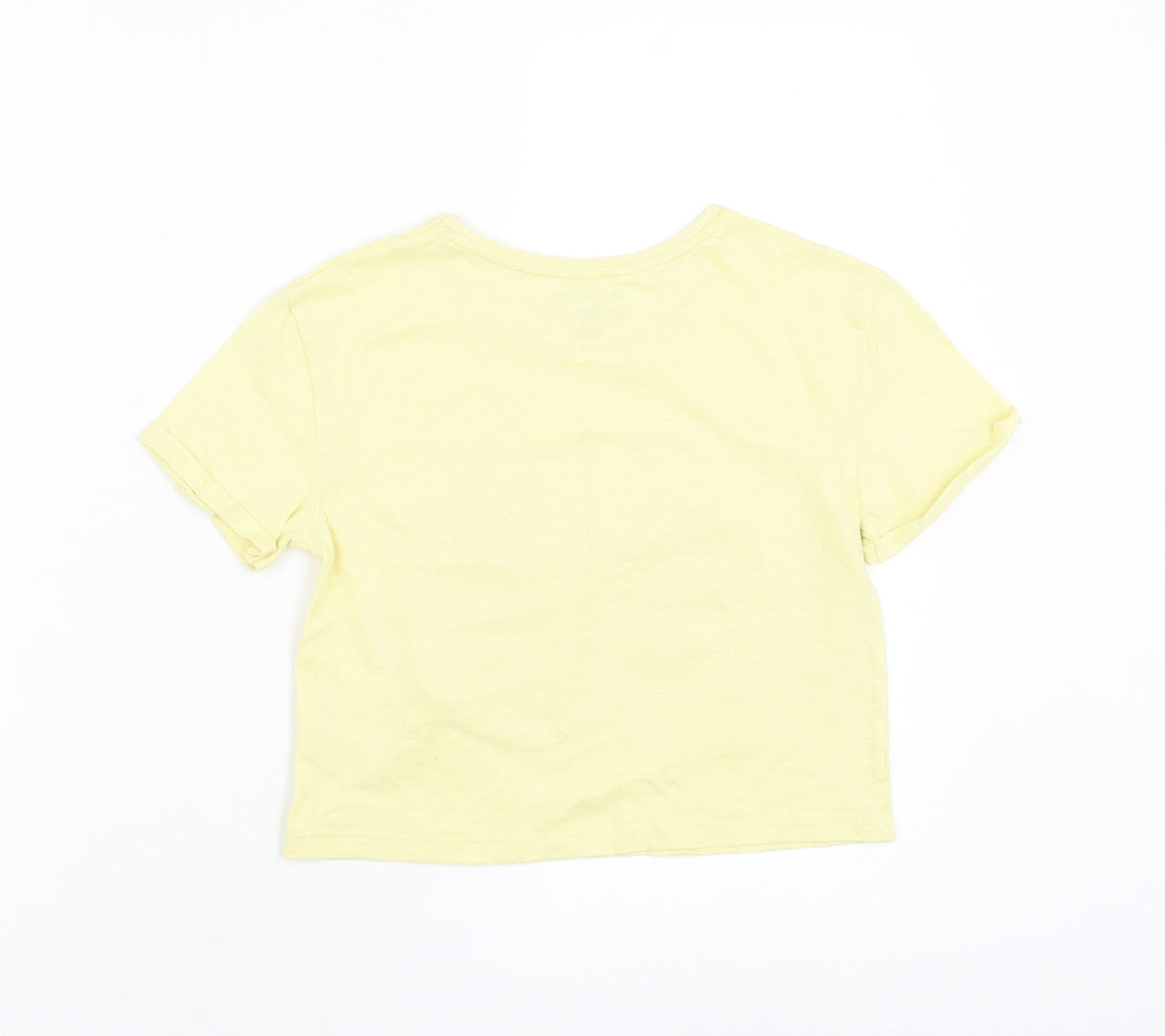 F&F Girls Yellow Cotton Basic T-Shirt Size 7-8 Years Round Neck Pullover - Rabbit