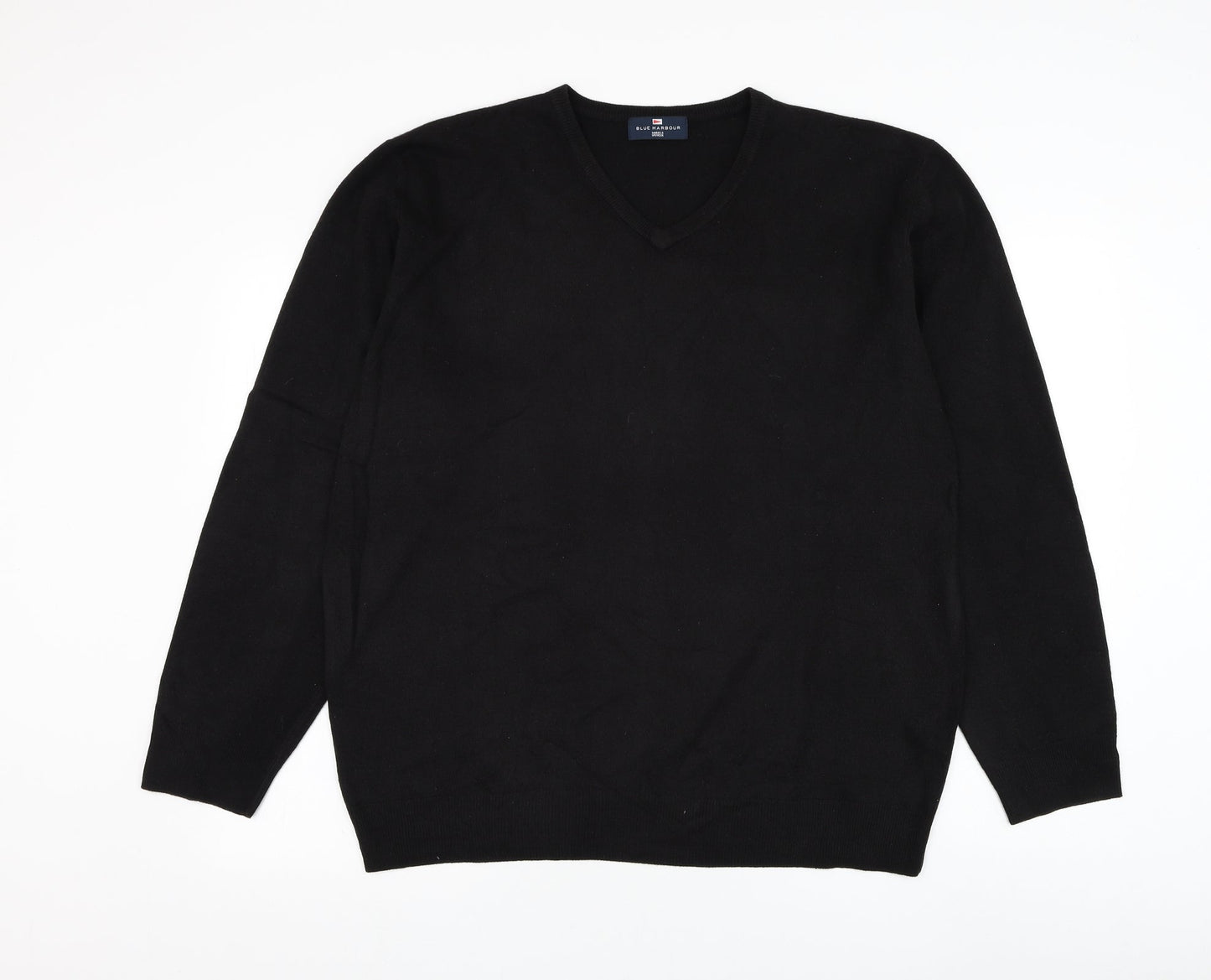 Marks and Spencer Mens Black V-Neck Acrylic Pullover Jumper Size XL