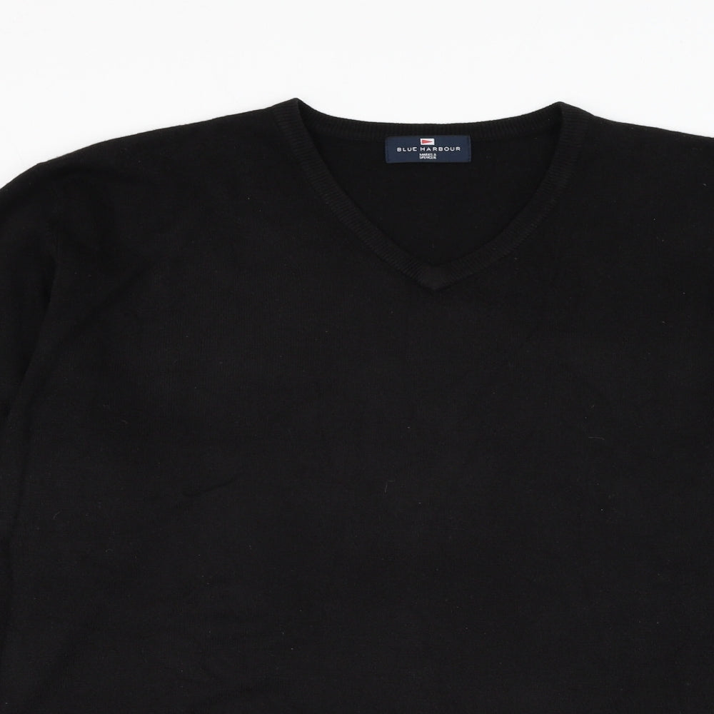 Marks and Spencer Mens Black V-Neck Acrylic Pullover Jumper Size XL