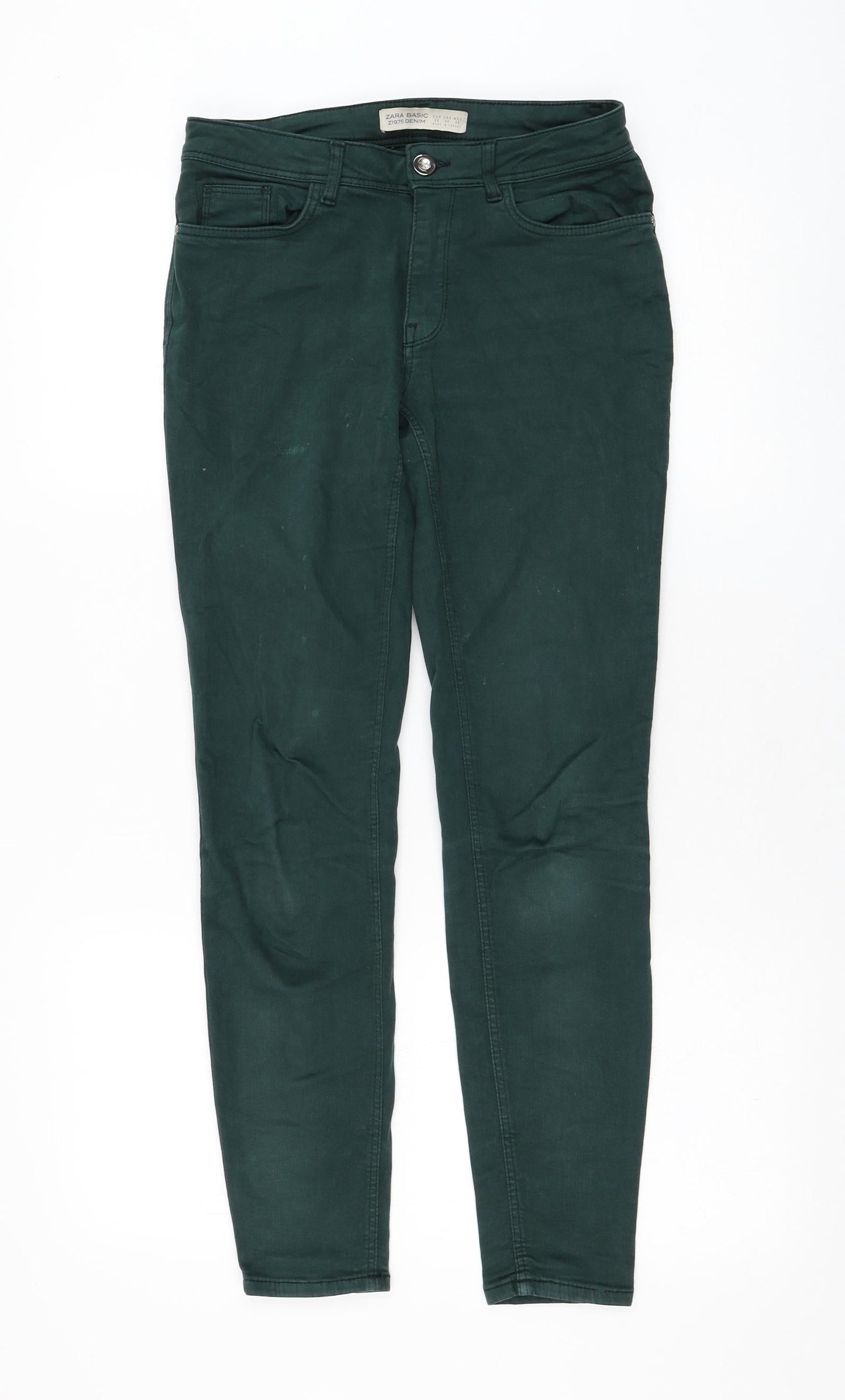 Zara Womens Green Cotton Skinny Jeans Size 8 L28 in Regular Zip