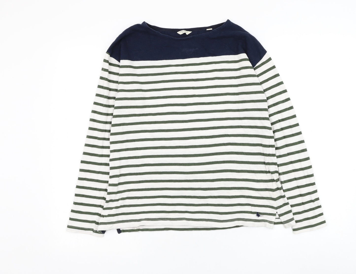Jack Wills Womens White Round Neck Striped Cotton Pullover Jumper Size 6
