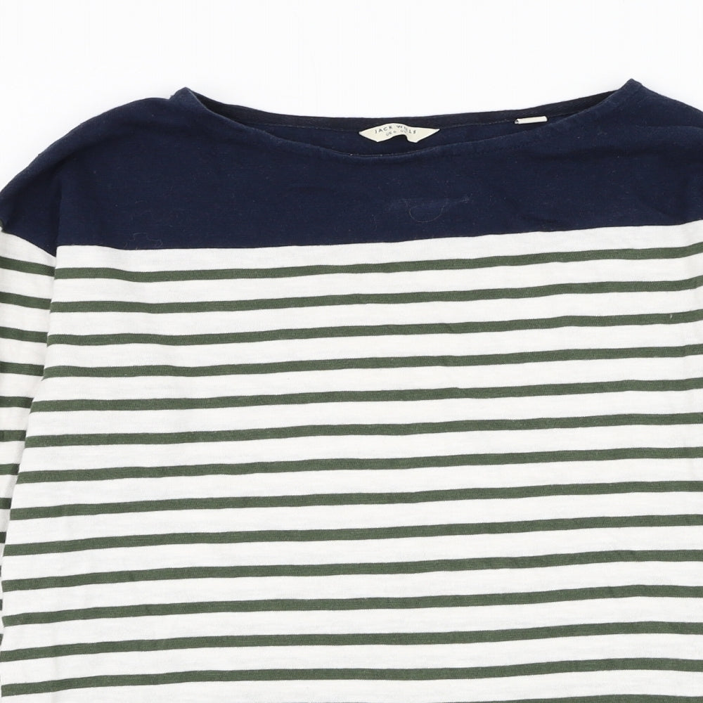 Jack Wills Womens White Round Neck Striped Cotton Pullover Jumper Size 6