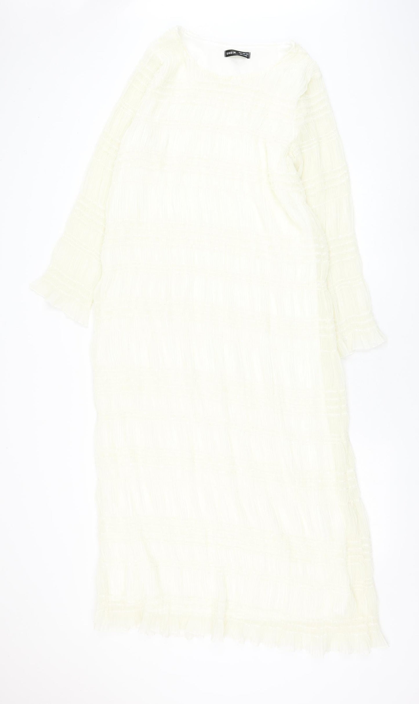 SheIn Womens White Polyester Shift Size 10 Round Neck Pullover