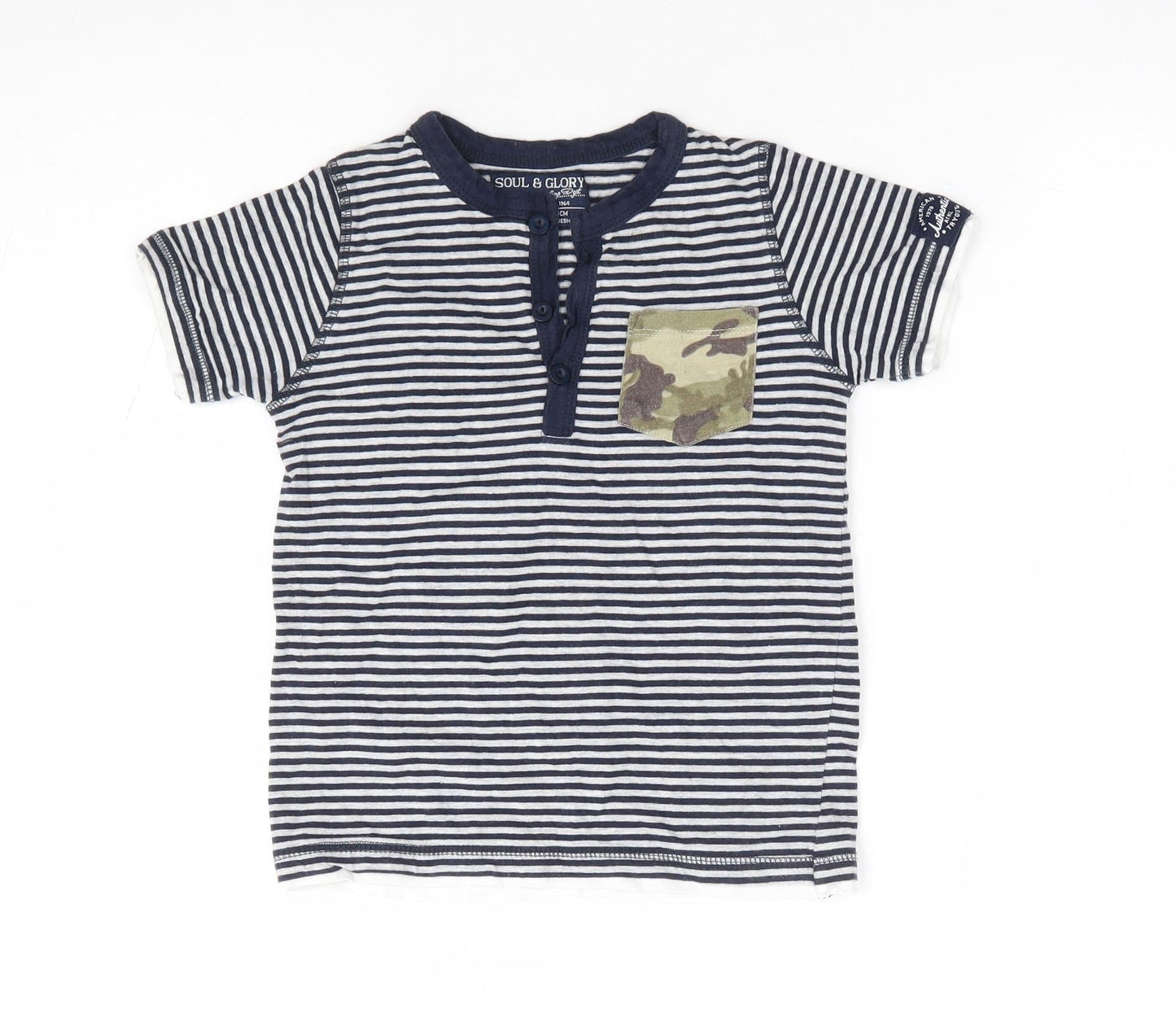Soul & glory Boys Blue Striped Polyester Jersey T-Shirt Size 3-4 Years V-Neck Pullover