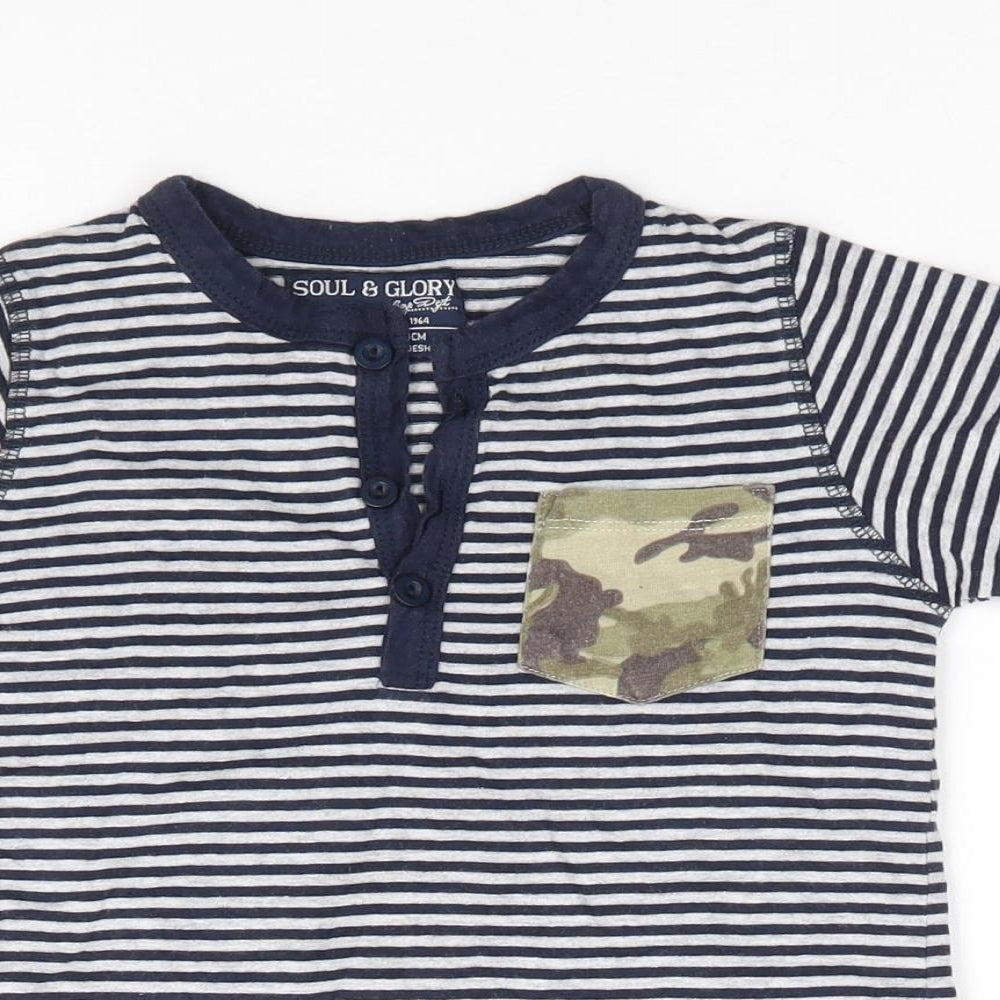 Soul & glory Boys Blue Striped Polyester Jersey T-Shirt Size 3-4 Years V-Neck Pullover