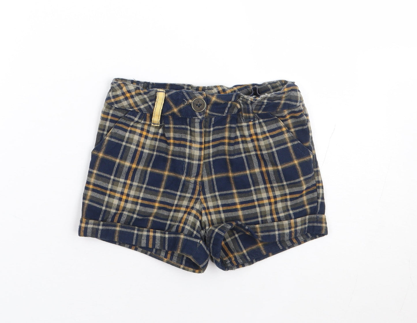 Dunnes Boys Blue Plaid Cotton Chino Shorts Size 5 Years Regular Zip