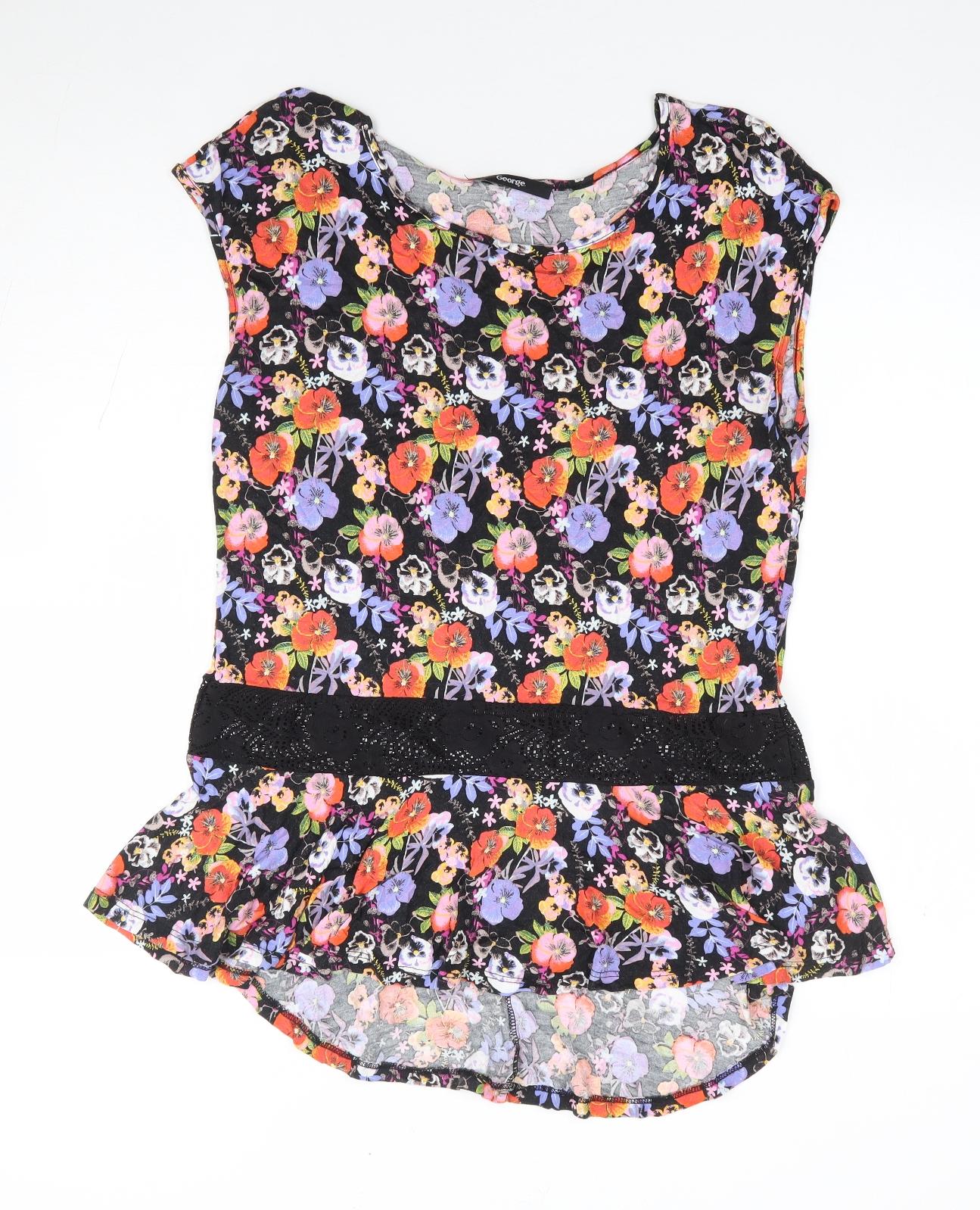 George Womens Multicoloured Floral Viscose Jersey Tank Size 12 Round Neck