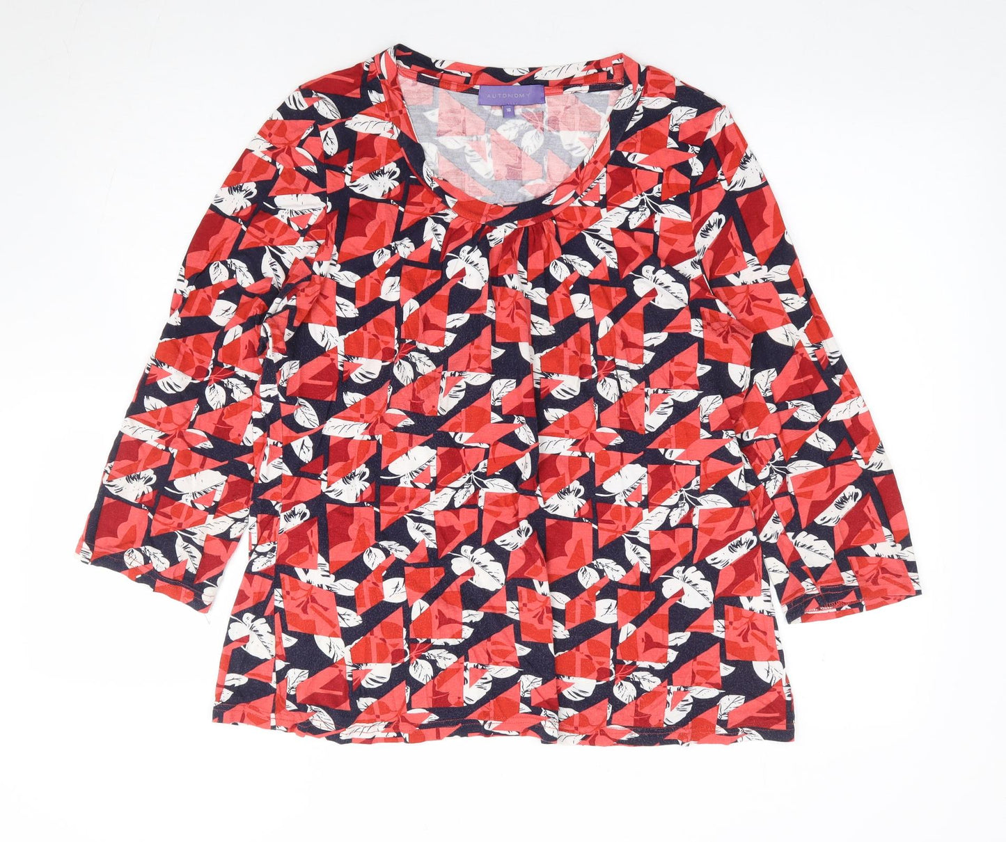Autonomy Womens Red Geometric Viscose Jersey T-Shirt Size 16 Round Neck