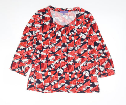 Autonomy Womens Red Geometric Viscose Jersey T-Shirt Size 16 Round Neck