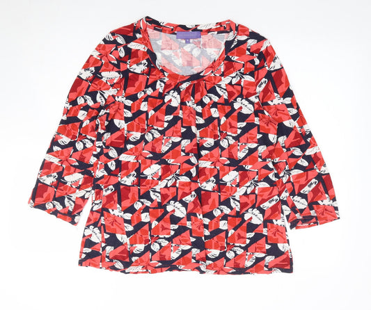 Autonomy Womens Red Geometric Viscose Jersey T-Shirt Size 16 Round Neck