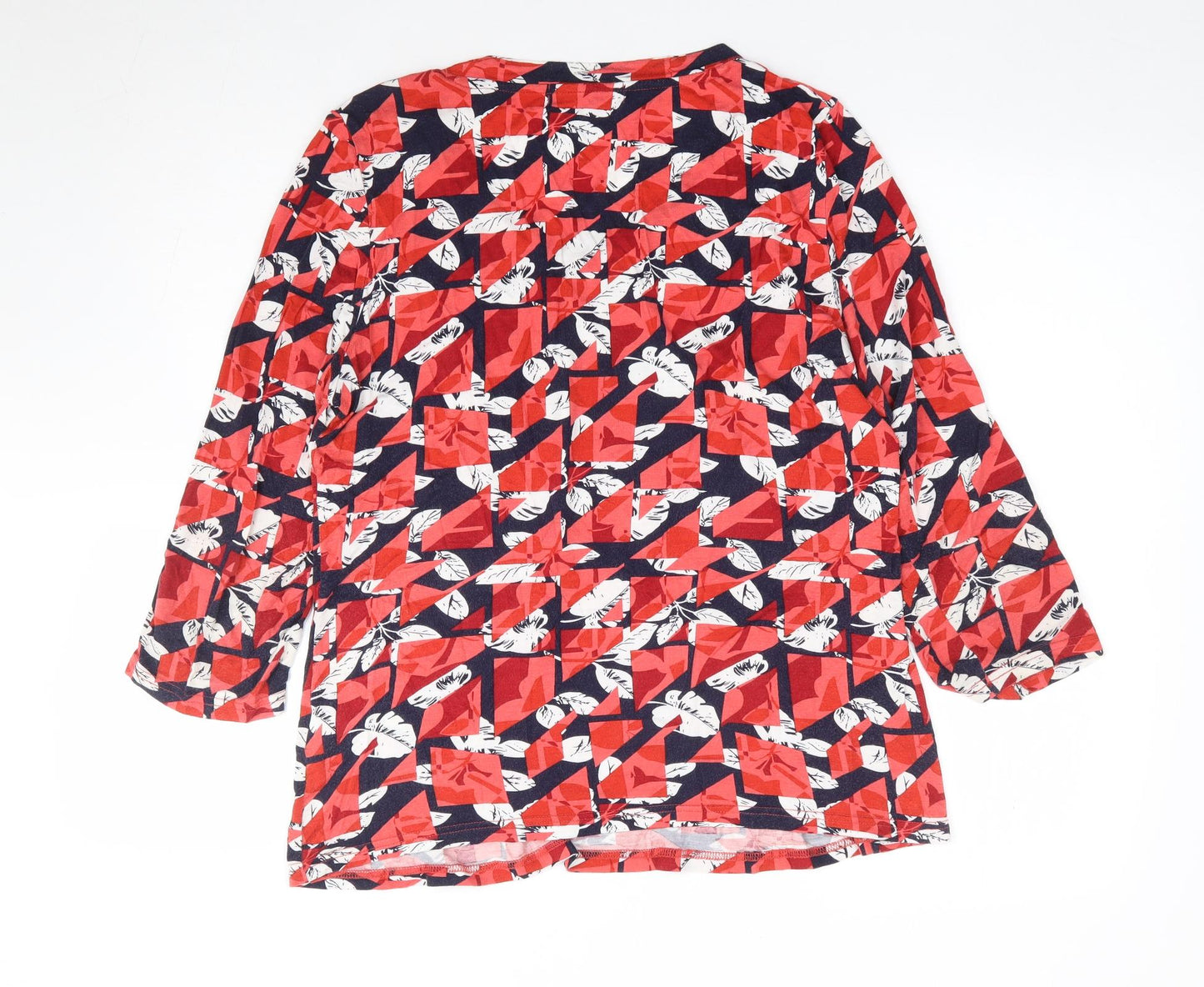 Autonomy Womens Red Geometric Viscose Jersey T-Shirt Size 16 Round Neck