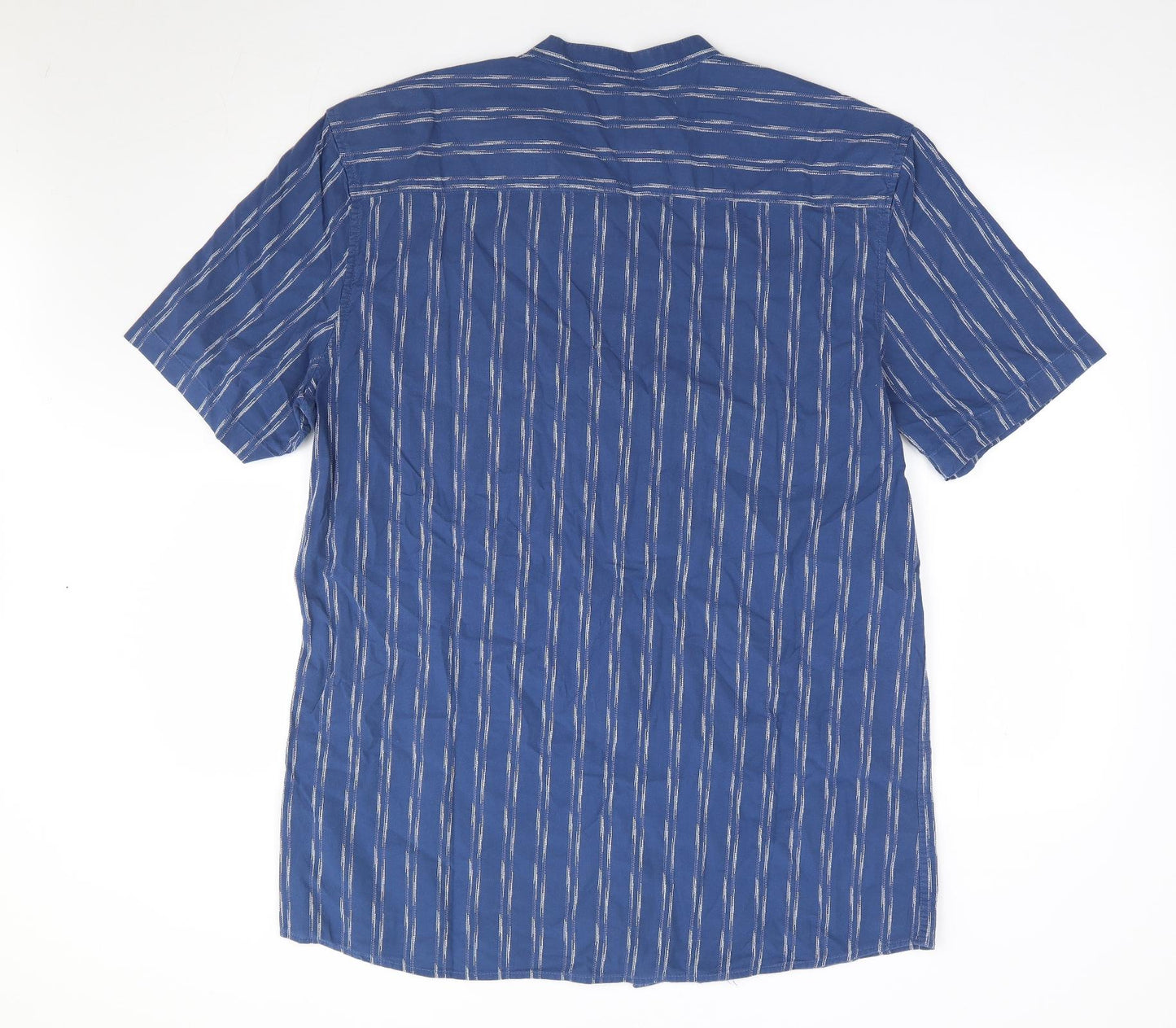 George Mens Blue Striped Cotton Button-Up Size XL Crew Neck Button