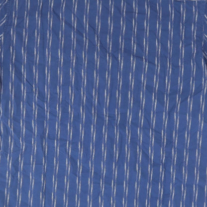 George Mens Blue Striped Cotton Button-Up Size XL Crew Neck Button