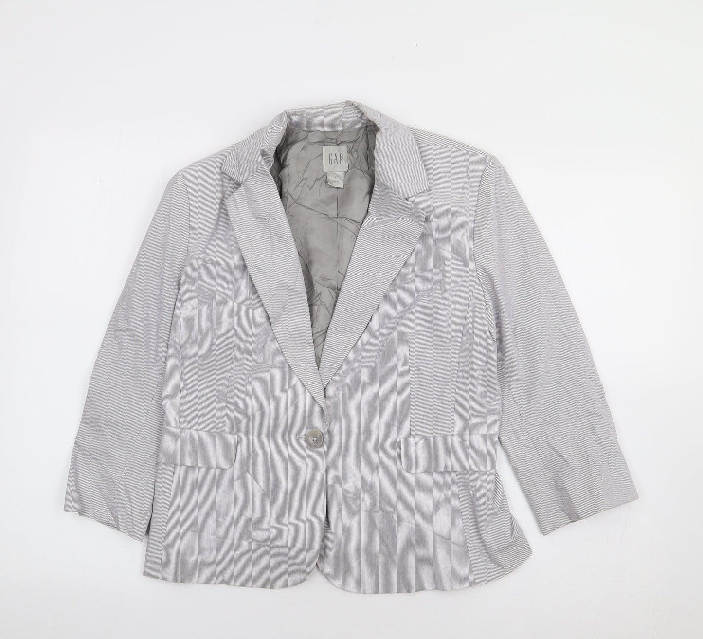 Gap Womens Blue Striped Cotton Jacket Suit Jacket Size 8