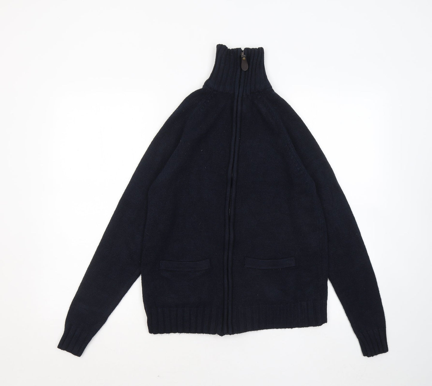 Sfera Mens Blue Mock Neck Acrylic Full Zip Jumper Size L