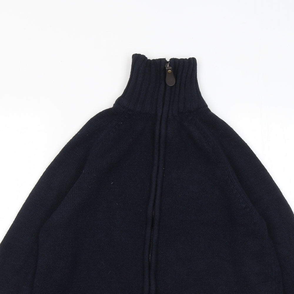 Sfera Mens Blue Mock Neck Acrylic Full Zip Jumper Size L