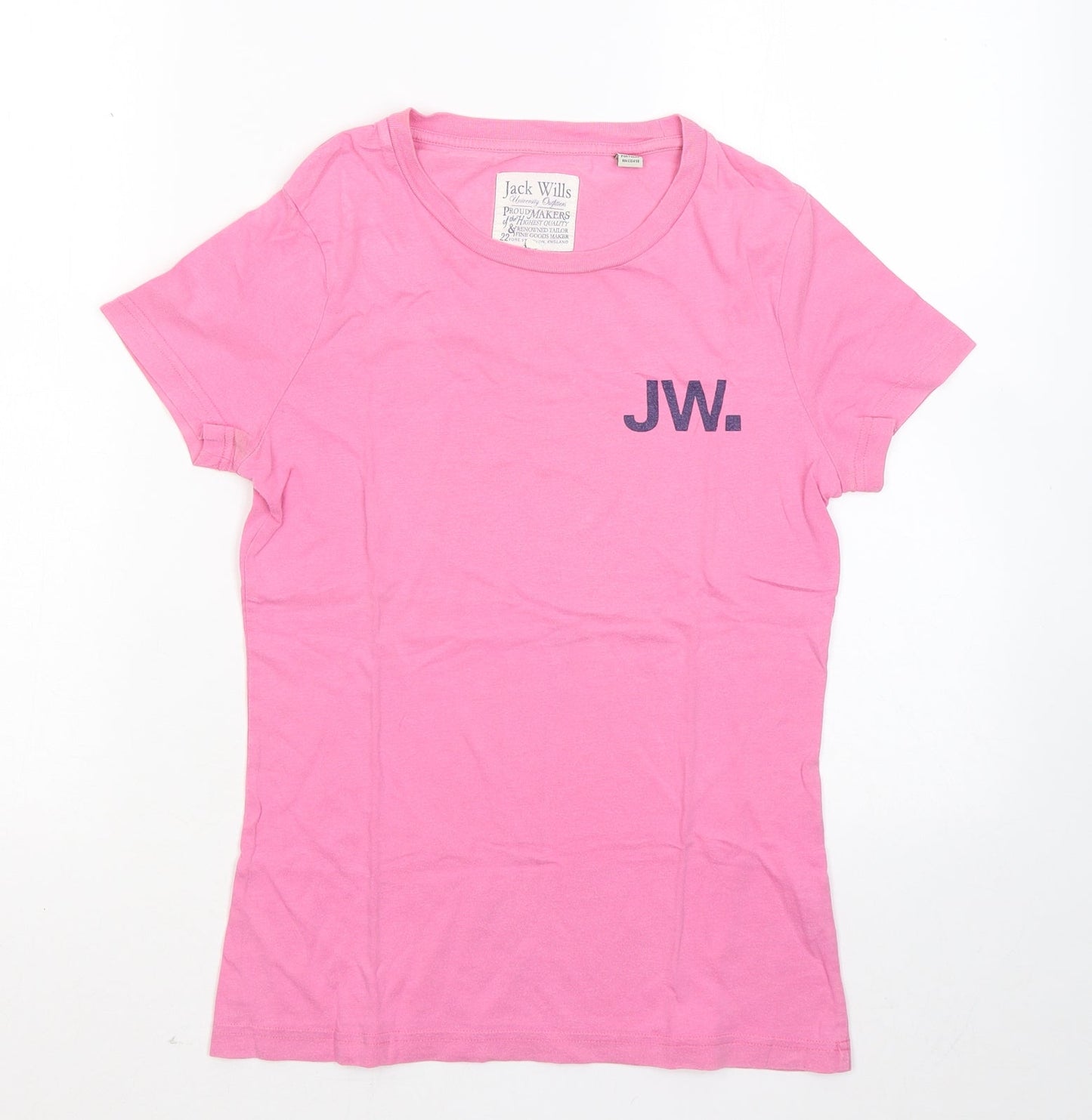 Jack Wills Girls Pink Cotton Basic T-Shirt Size 8 Years Round Neck