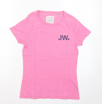 Jack Wills Girls Pink Cotton Basic T-Shirt Size 8 Years Round Neck