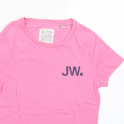 Jack Wills Girls Pink Cotton Basic T-Shirt Size 8 Years Round Neck