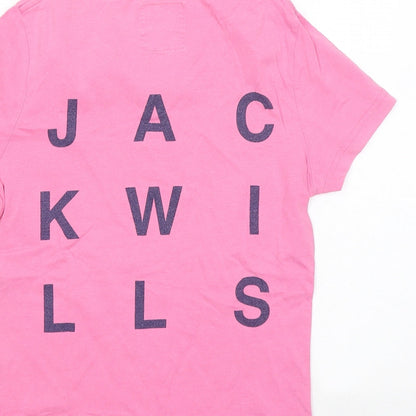 Jack Wills Girls Pink Cotton Basic T-Shirt Size 8 Years Round Neck