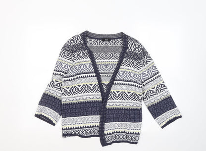 F&F Womens Multicoloured V-Neck Geometric Cotton Cardigan Jumper Size 10