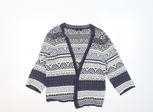 F&F Womens Multicoloured V-Neck Geometric Cotton Cardigan Jumper Size 10