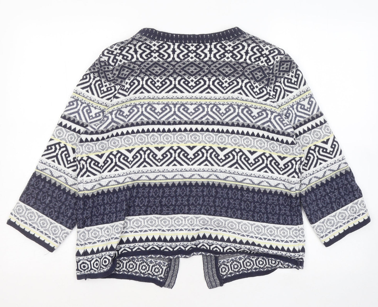 F&F Womens Multicoloured V-Neck Geometric Cotton Cardigan Jumper Size 10