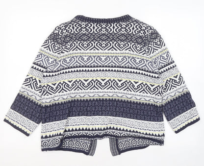 F&F Womens Multicoloured V-Neck Geometric Cotton Cardigan Jumper Size 10